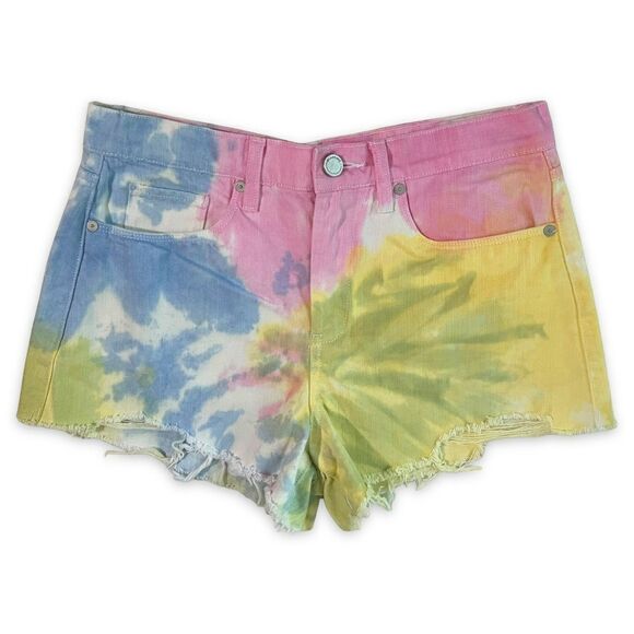Blank NYC Pants - Blank NYC Vintage High Rise The Barrow Tie Dye Cut Off Denim Jean Shorts Size 28